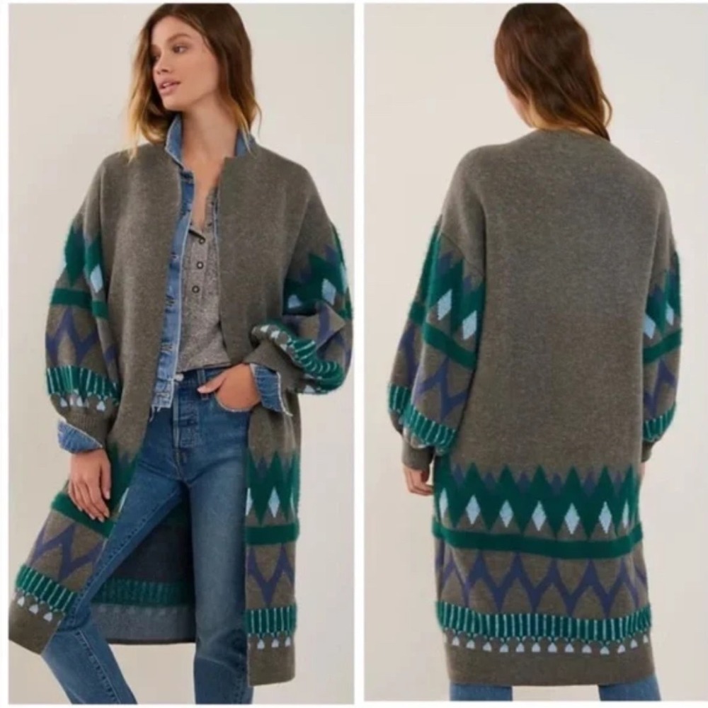 Anthropologie Kai Embroidered Duster Cardigan Sweater One Size Boho Western - Picture 1 of 7